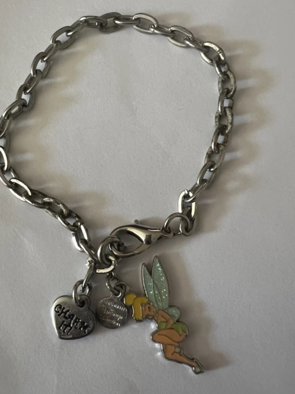 Charm It! Disney Tinker Bell Charm It Bracelet Silver Tone Chain with Charms